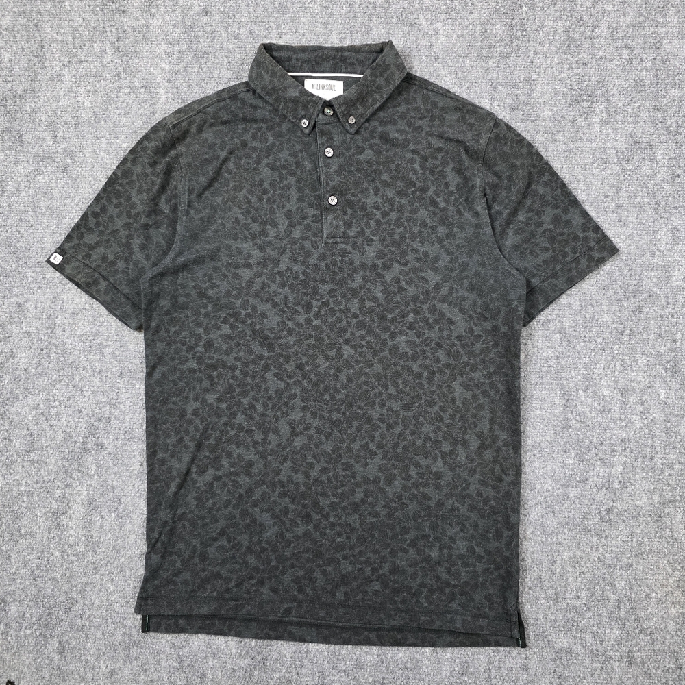 LINKSOUL ANZA ORGANIC COTTON POLY GOLF POLO BLACK HEATHER FLORAL STRETCH